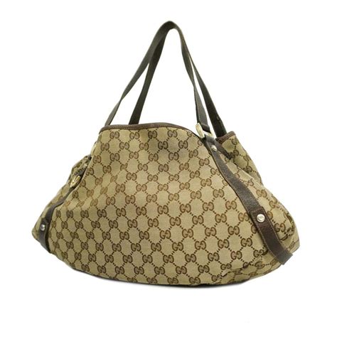 gucci 130736|GUCCI Shoulder Bag GG Canvas 130736 Leather Brown .